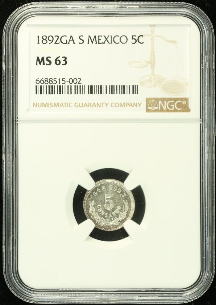 Republic Silver & Minors 5 Centavo 1892 Ga S NGC MS63 0133403Republic Silver & Minors 5 Centavo 1892 Ga S NGC MS63 0133403