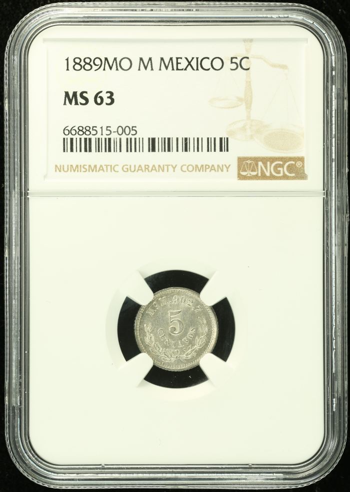 Republic Silver & Minors 5 Centavo 1889 Mo M NGC MS63 0133406Republic Silver & Minors 5 Centavo 1889 Mo M NGC MS63 0133406