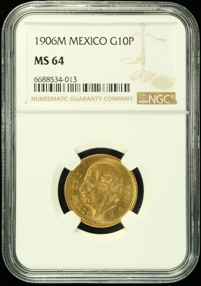 Modern Gold 10 Pesos 1906 M NGC MS64 0133205Modern Gold 10 Pesos 1906 M NGC MS64 0133205