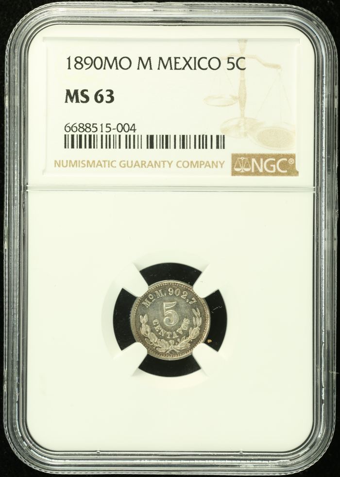 Republic Silver & Minors 5 Centavo 1890 Mo M NGC MS63 0133407Republic Silver & Minors 5 Centavo 1890 Mo M NGC MS63 0133407