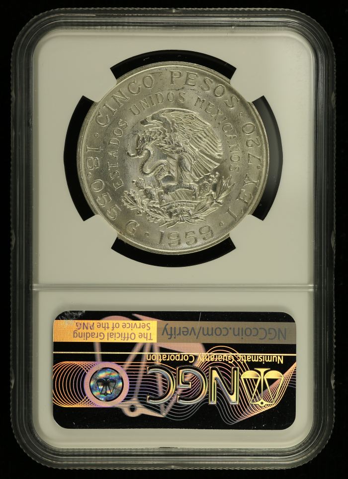 Modern Silver & Minors 5 Peso 1959 Mo NGC MS63 0133484Modern Silver & Minors 5 Peso 1959 Mo NGC MS63 0133484 - Image 2