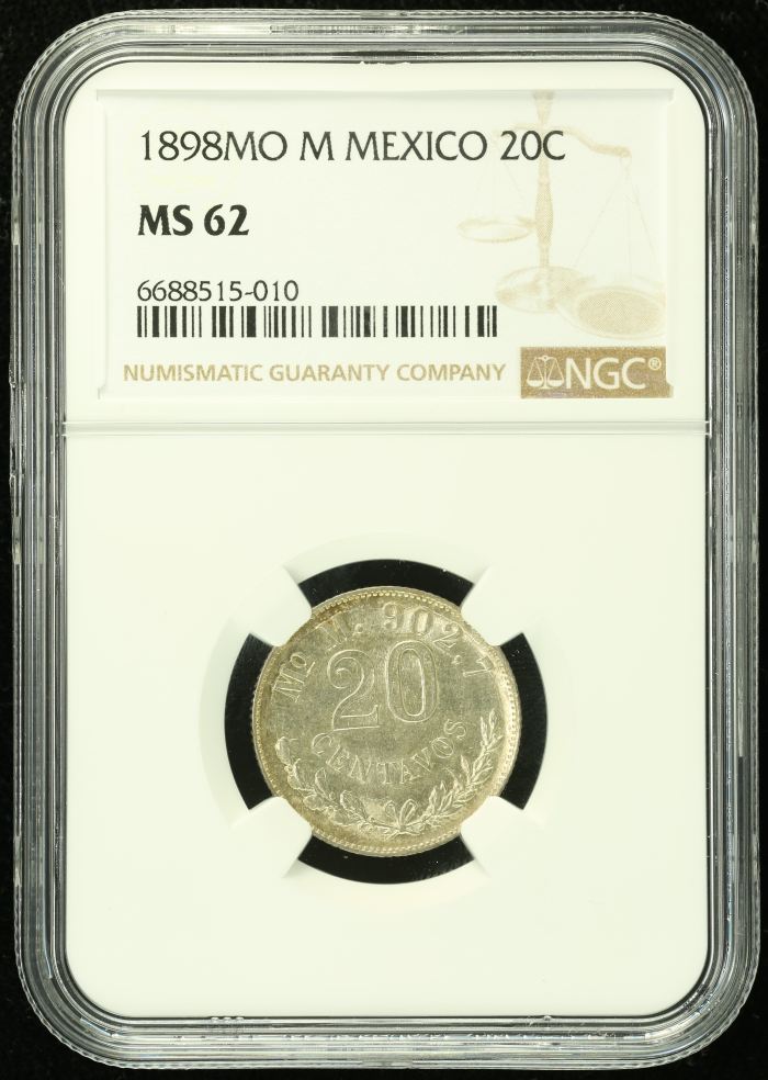 Republic Silver & Minors 20 Centavo 1898 Mo M NGC MS62 0133410Republic Silver & Minors 20 Centavo 1898 Mo M NGC MS62 0133410