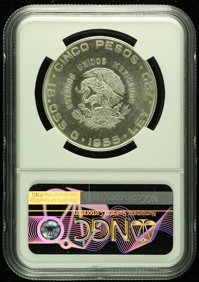 Modern Silver & Minors 5 Peso 1955 Mo NGC MS63 0133475Modern Silver & Minors 5 Peso 1955 Mo NGC MS63 0133475 - Image 2
