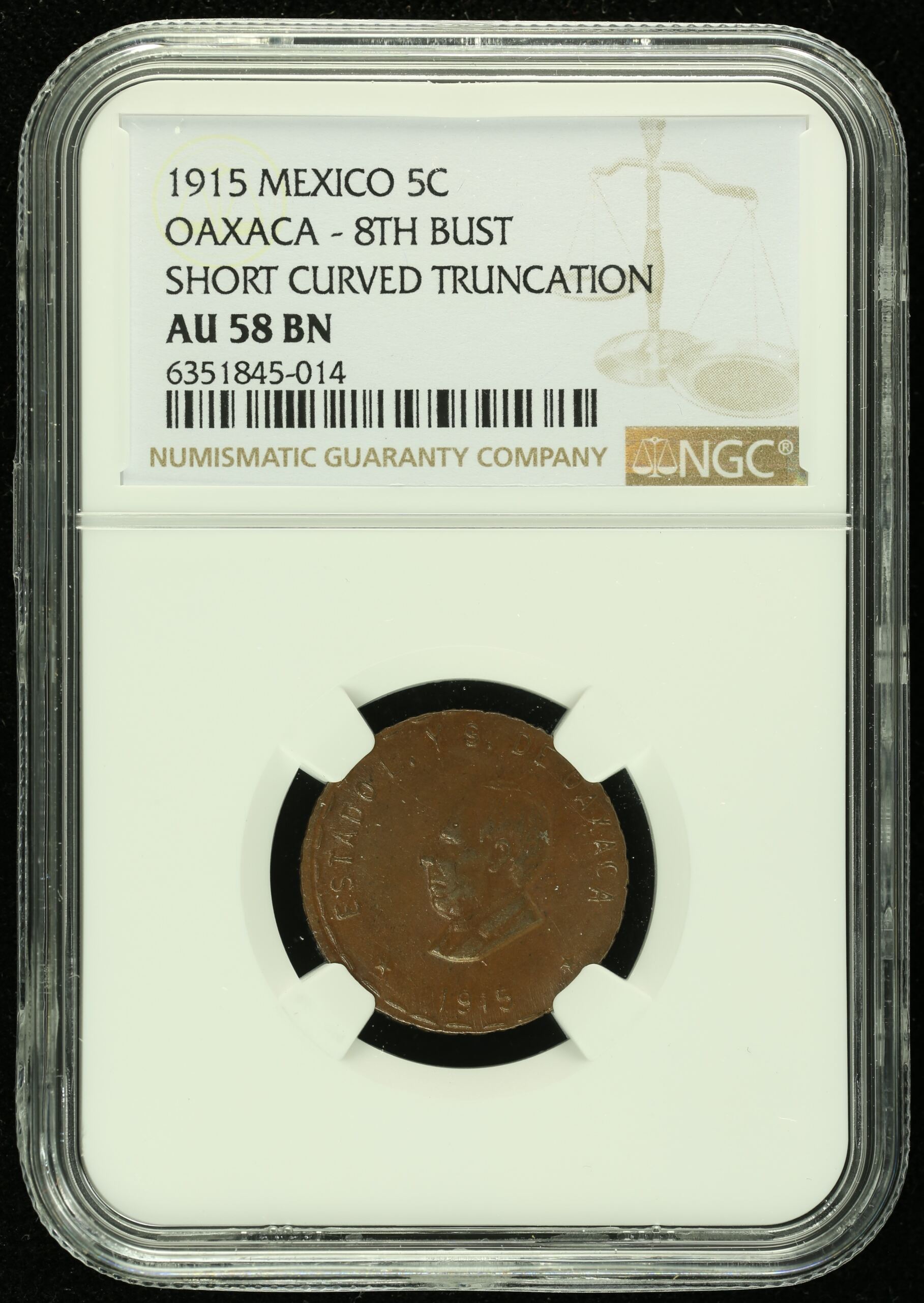 Mexican Coins Oaxaca Revolution Oaxaca 5 Centavo 1915 Oaxaca NGC AU58BN 0133695 Oaxaca 5 Centavo 1915 Oaxaca NGC AU58BN 0133695Oaxaca 5 Centavo 1915 Oaxaca NGC AU58BN 0133695