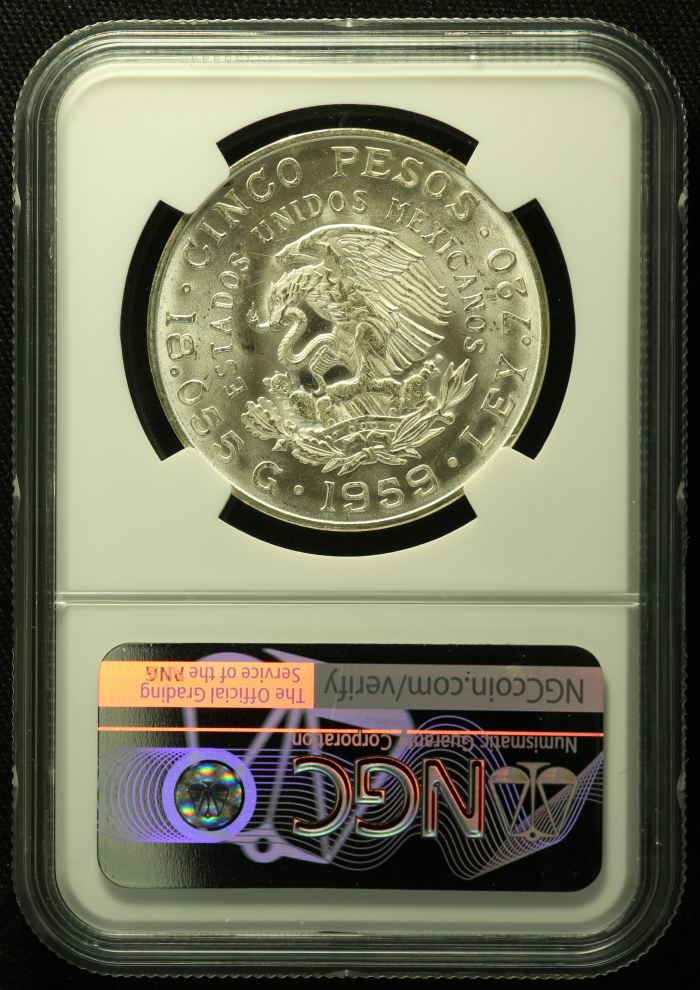 Modern Silver & Minors 5 Peso 1959 Mo NGC MS65 0133479Modern Silver & Minors 5 Peso 1959 Mo NGC MS65 0133479 - Image 2