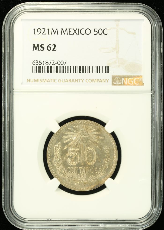 Modern Silver & Minors 50 Centavo 1921 M NGC MS62 0133937Modern Silver & Minors 50 Centavo 1921 M NGC MS62 0133937