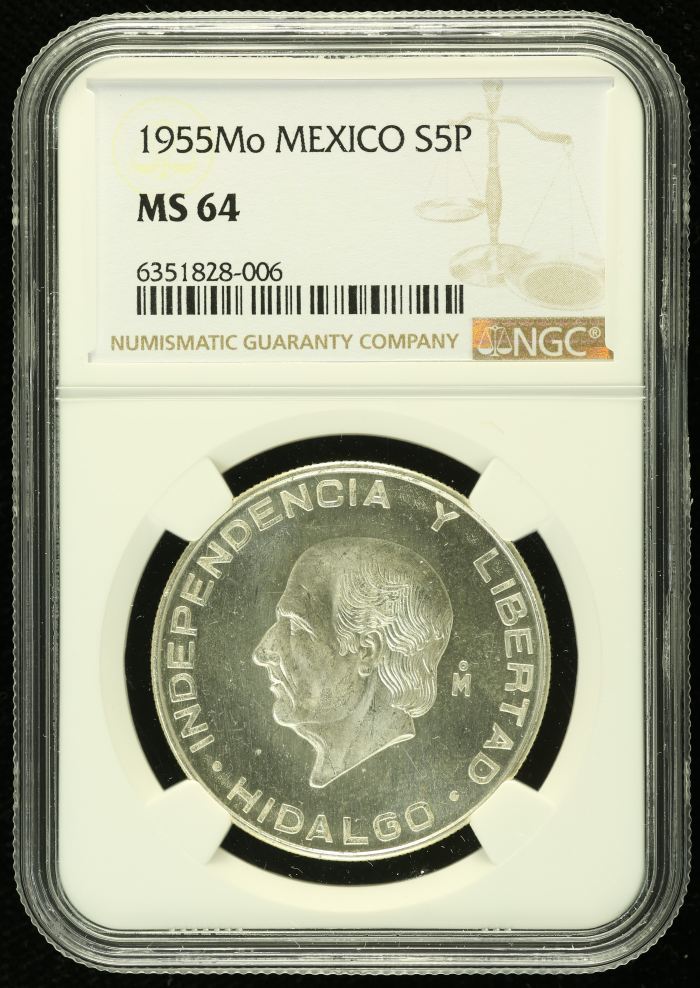 Modern Silver & Minors 5 Peso 1955 Mo NGC MS64 0133471Modern Silver & Minors 5 Peso 1955 Mo NGC MS64 0133471