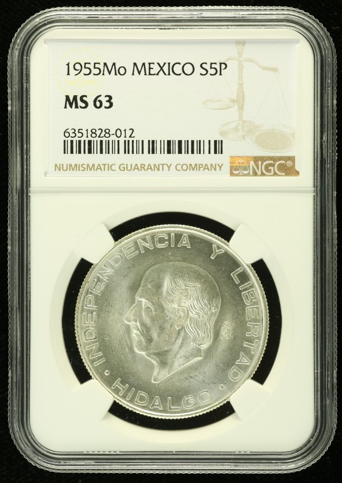 Modern Silver & Minors 5 Peso 1955 Mo NGC MS63 0133473Modern Silver & Minors 5 Peso 1955 Mo NGC MS63 0133473