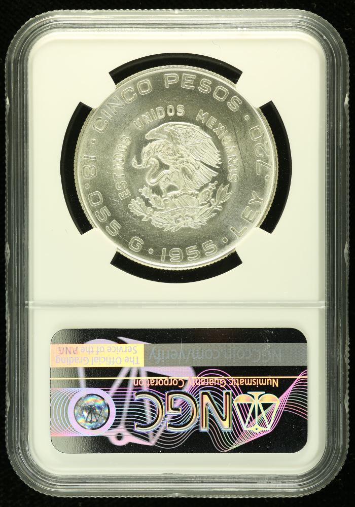Modern Silver & Minors 5 Peso 1955 Mo NGC MS63 0133473Modern Silver & Minors 5 Peso 1955 Mo NGC MS63 0133473 - Image 2
