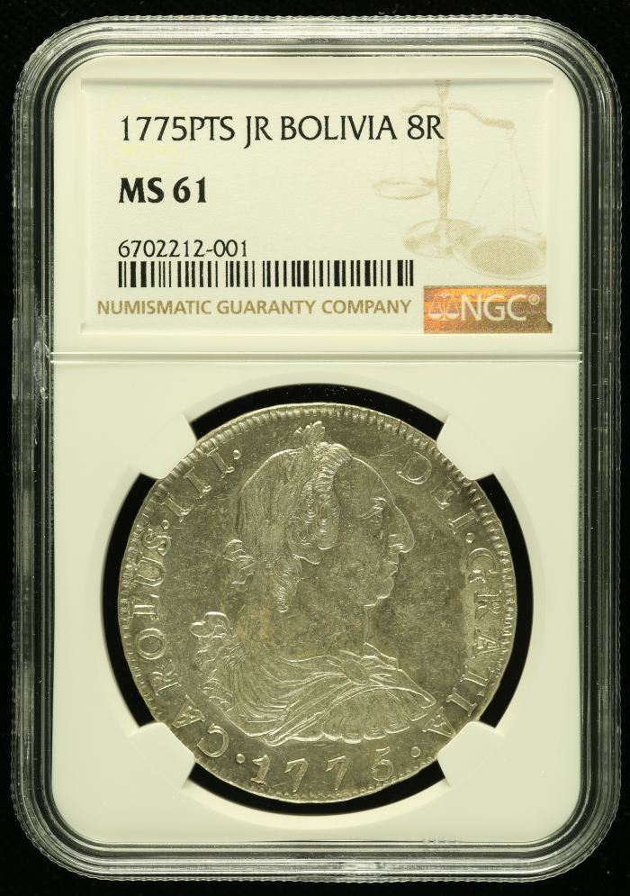 Bolivia 8 Reales 1775 Pts JR NGC MS61 0133860Bolivia 8 Reales 1775 Pts JR NGC MS61 0133860