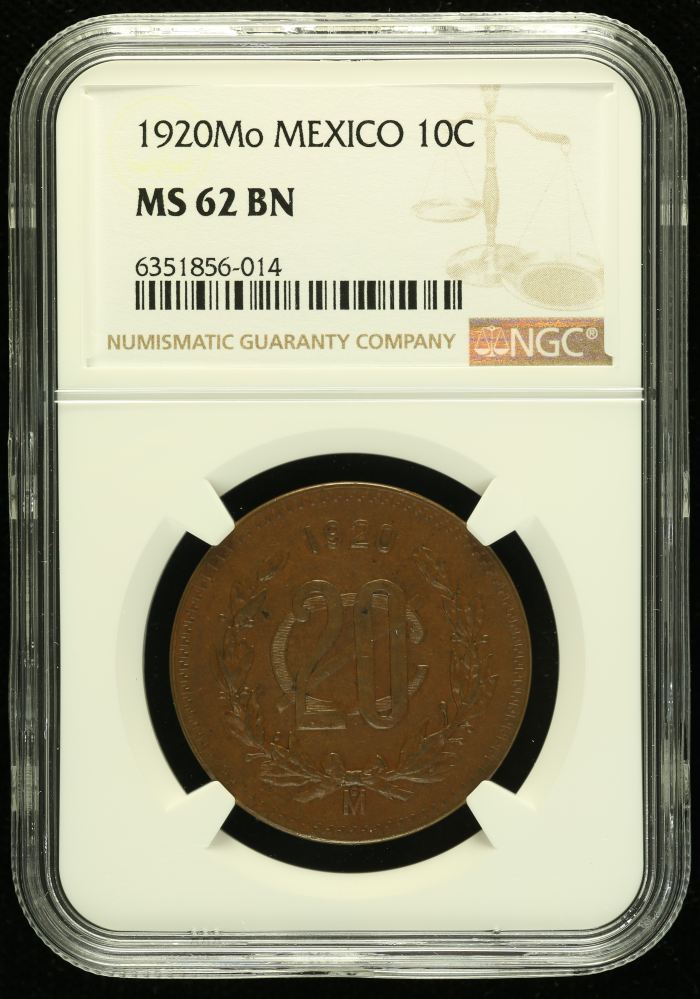 Modern Silver & Minors 10 Centavo 1920 Mo NGC MS62BN 0133875Modern Silver & Minors 10 Centavo 1920 Mo NGC MS62BN 0133875