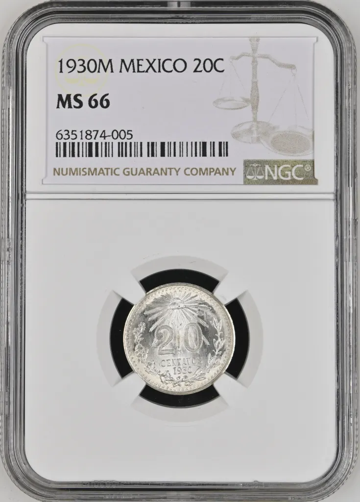 Modern Silver & Minors 20 Centavo 1930 M NGC MS66 0134296