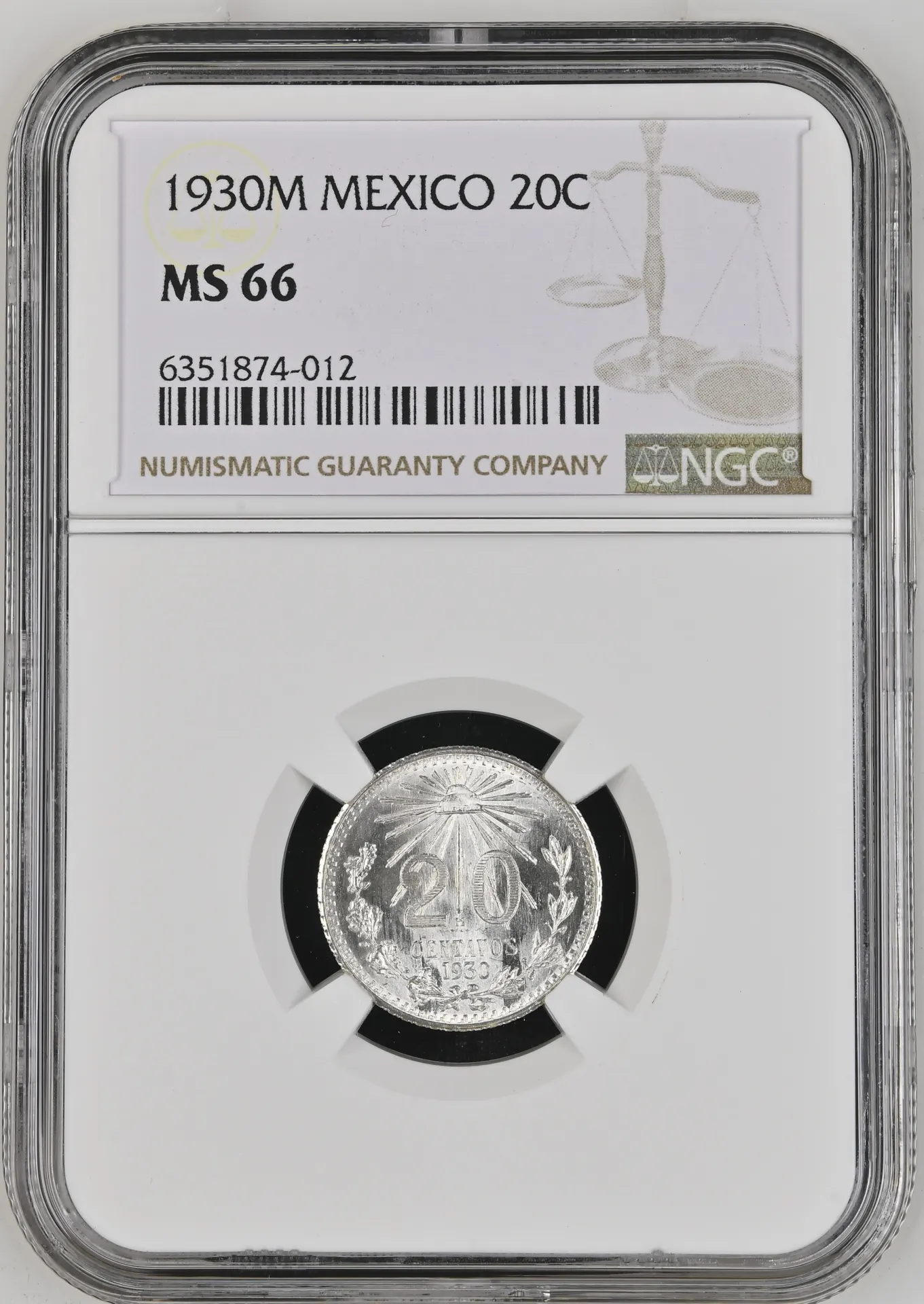 20 Centavo Mexican Coins Modern Silver & Minors Modern Silver & Minors 20 Centavo 1930 M NGC MS66 0134299 Modern Silver & Minors 20 Centavo 1930 M NGC MS66 0134299