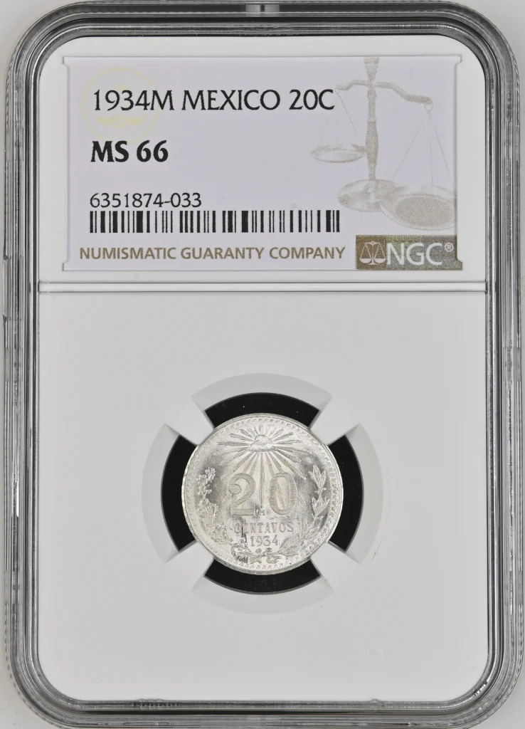Modern Silver & Minors 20 Centavo 1934 M NGC MS66 0134317