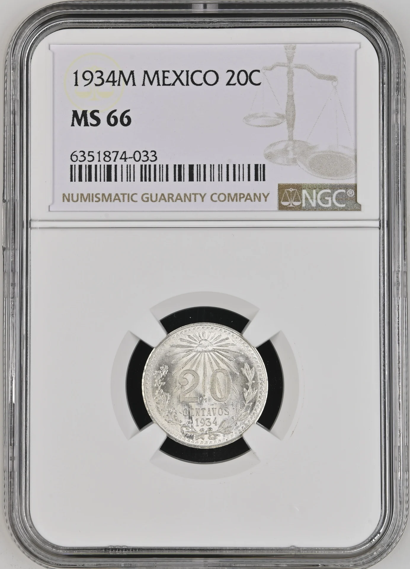 20 Centavo Mexican Coins Modern Silver & Minors Modern Silver & Minors 20 Centavo 1934 M NGC MS66 0134317 Modern Silver & Minors 20 Centavo 1934 M NGC MS66 0134317Modern Silver & Minors 20 Centavo 1934 M NGC MS66 0134317