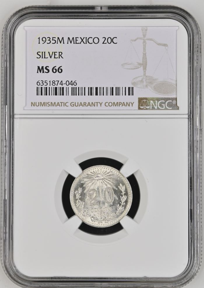 Modern Silver & Minors 20 Centavo 1935 M NGC MS66 0134329Modern Silver & Minors 20 Centavo 1935 M NGC MS66 0134329