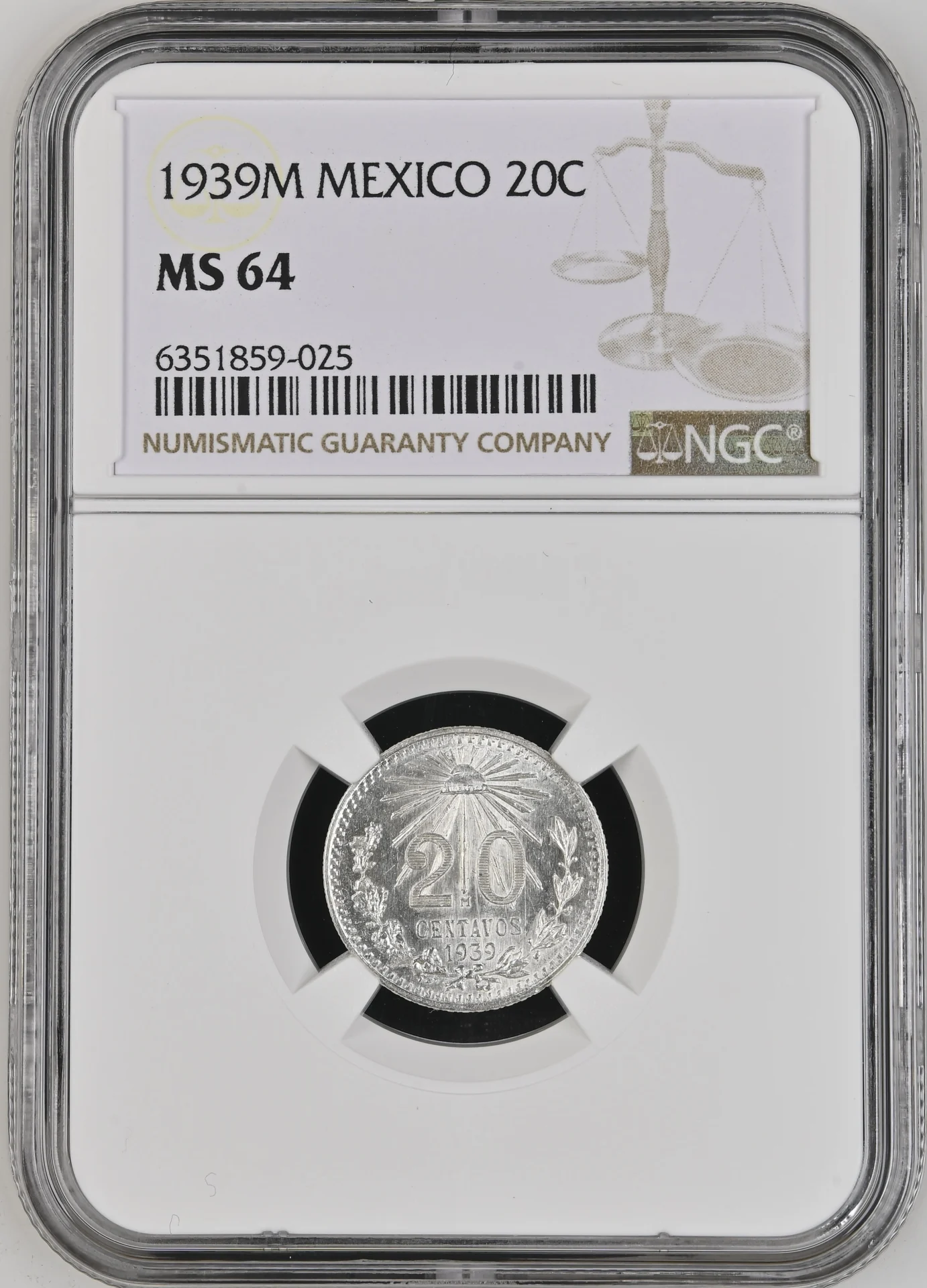 20 Centavo Mexican Coins Modern Silver & Minors Modern Silver & Minors 20 Centavo 1939 M NGC MS64 0134336 Modern Silver & Minors 20 Centavo 1939 M NGC MS64 0134336