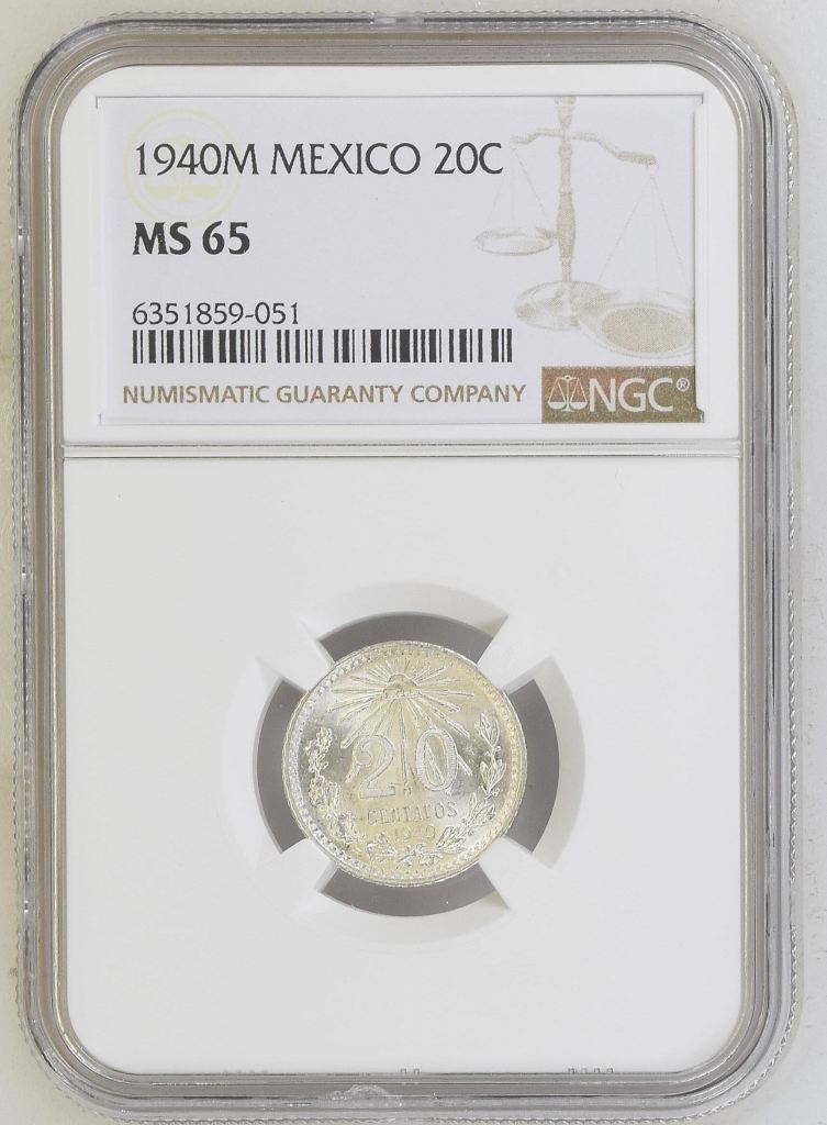 Modern Silver & Minors 20 Centavo 1940 M NGC MS65 0134355