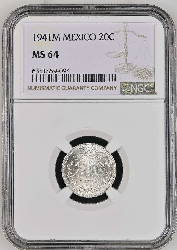 Modern Silver & Minors 20 Centavo 1941 M NGC MS64 0134383