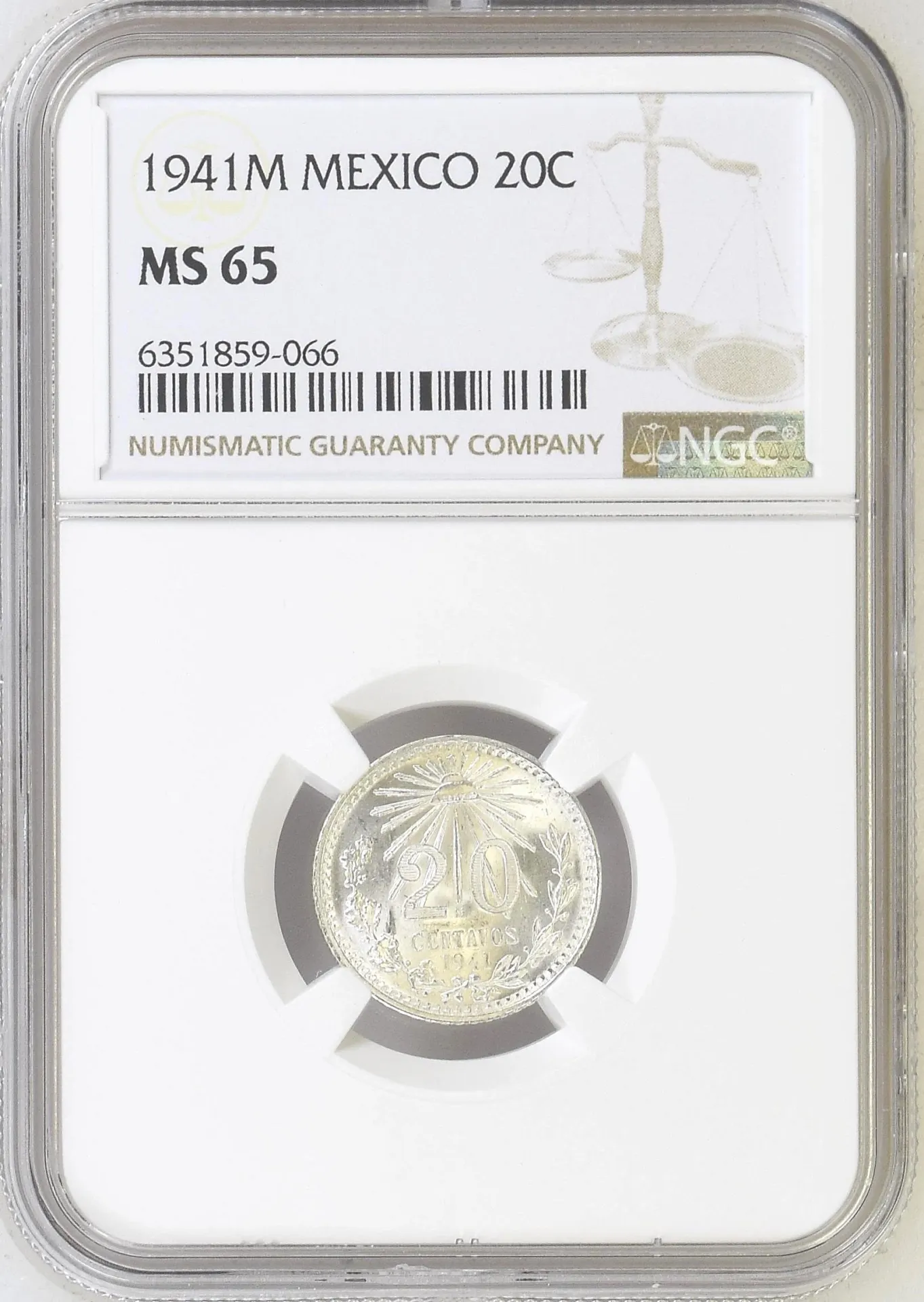 Modern Silver & Minors 20 Centavo 1941 M NGC MS65 0134419