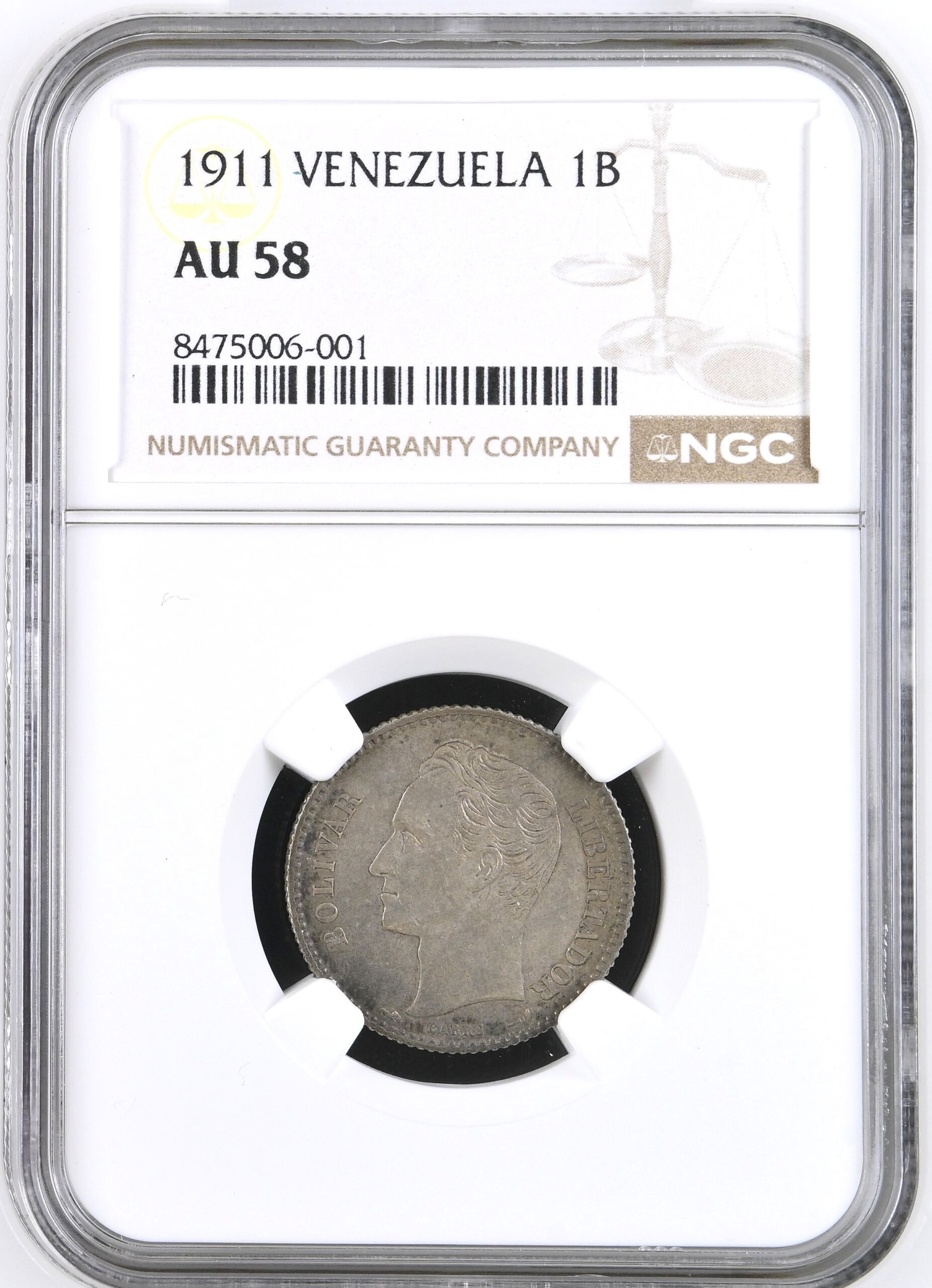 Venezuela Bolivar 1911 NGC AU58 0134771
