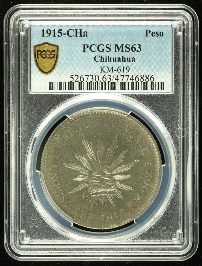 Chihuahua Peso 1915 CHa FM PCGS MS63 0134731Chihuahua Peso 1915 CHa FM PCGS MS63 0134731
