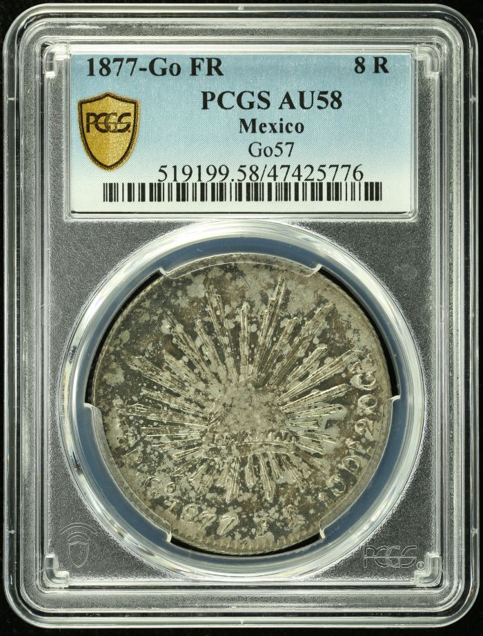 Guanajuato 8 Reales 1877 Go FR PCGS AU58 0134807Guanajuato 8 Reales 1877 Go FR PCGS AU58 0134807