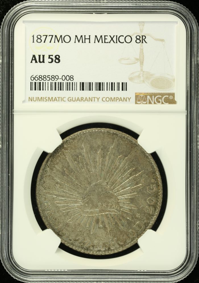 Mexico City 8 Reales 1877 Mo MH NGC AU58 0134758Mexico City 8 Reales 1877 Mo MH NGC AU58 0134758