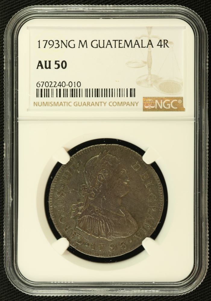 Guatemala 4 Reales 1793 Ng M NGC AU50 0134973Guatemala 4 Reales 1793 Ng M NGC AU50 0134973