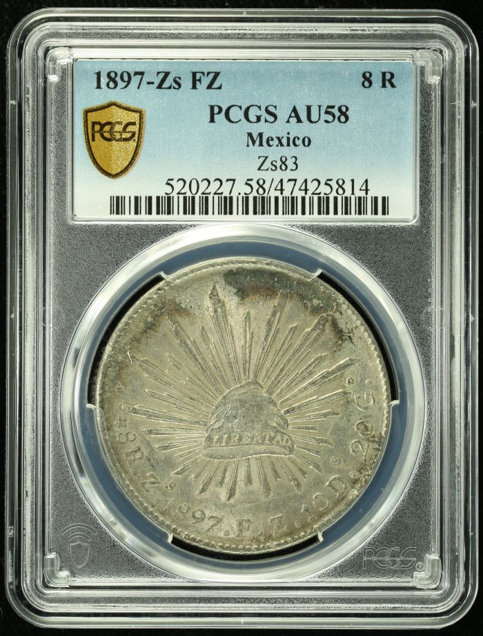 Zacatecas 8 Reales 1897 Zs FZ PCGS AU58 0134808Zacatecas 8 Reales 1897 Zs FZ PCGS AU58 0134808