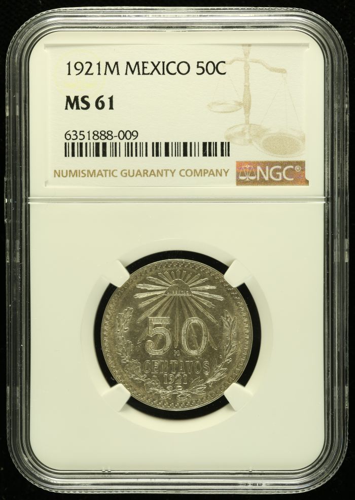 Modern Silver & Minors 50 Centavo 1921 M NGC MS61 0134290Modern Silver & Minors 50 Centavo 1921 M NGC MS61 0134290