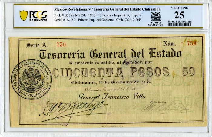 Revolutionary Currency 50 Pesos 1913 Chihuahua M909b PCGS VF25 f_34573Revolutionary Currency 50 Pesos 1913 Chihuahua M909b PCGS VF25 f_34573