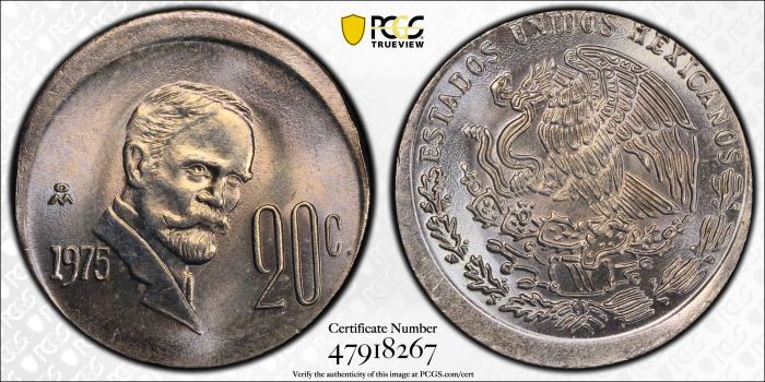 Mint Errors 20 Centavo 1975 Mo PCGS MS65 0135606