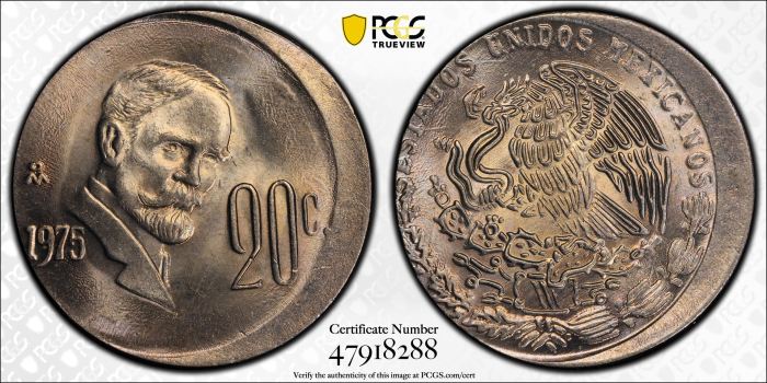 Mint Errors 20 Centavo 1975 Mo PCGS MS66 0135615