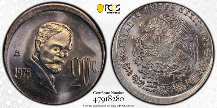 Mint Errors 20 Centavo 1975 Mo PCGS MS62 0135648