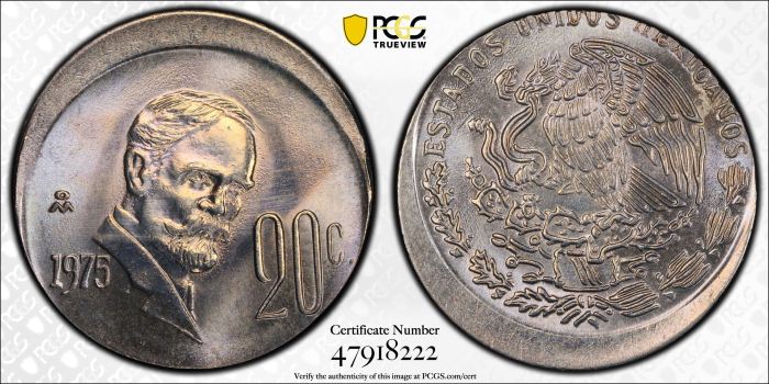 Mint Errors 20 Centavo 1975 Mo PCGS MS62 0135678