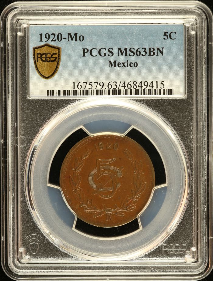 Modern Silver & Minors 5 Centavo 1920 Mo PCGS MS63BN 0135463Modern Silver & Minors 5 Centavo 1920 Mo PCGS MS63BN 0135463