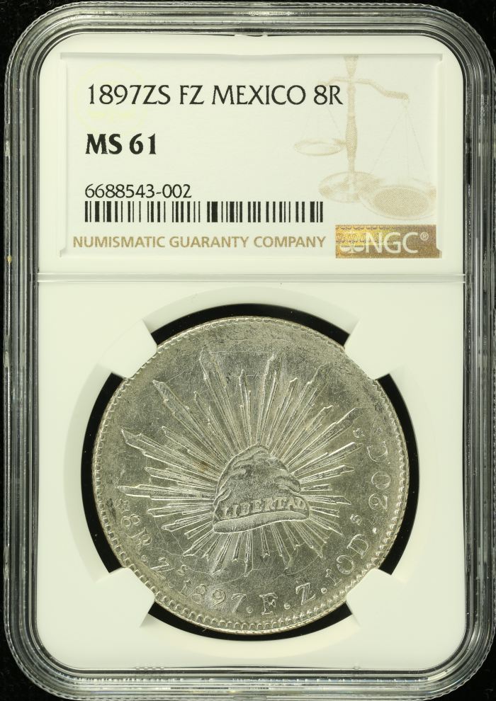 Zacatecas 8 Reales 1897 Zs FZ NGC MS61 0135699Zacatecas 8 Reales 1897 Zs FZ NGC MS61 0135699