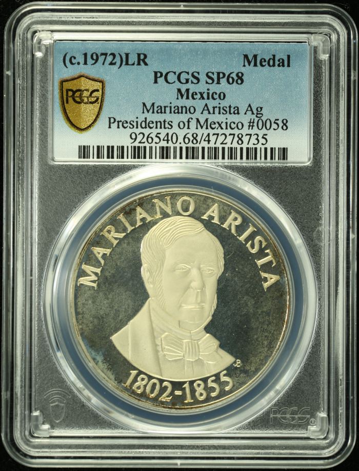Medals & Tokens Presidents of Mexico #0058 (c.1972) LR PCGS SP68 0135806Medals & Tokens Presidents of Mexico #0058 (c.1972) LR PCGS SP68 0135806