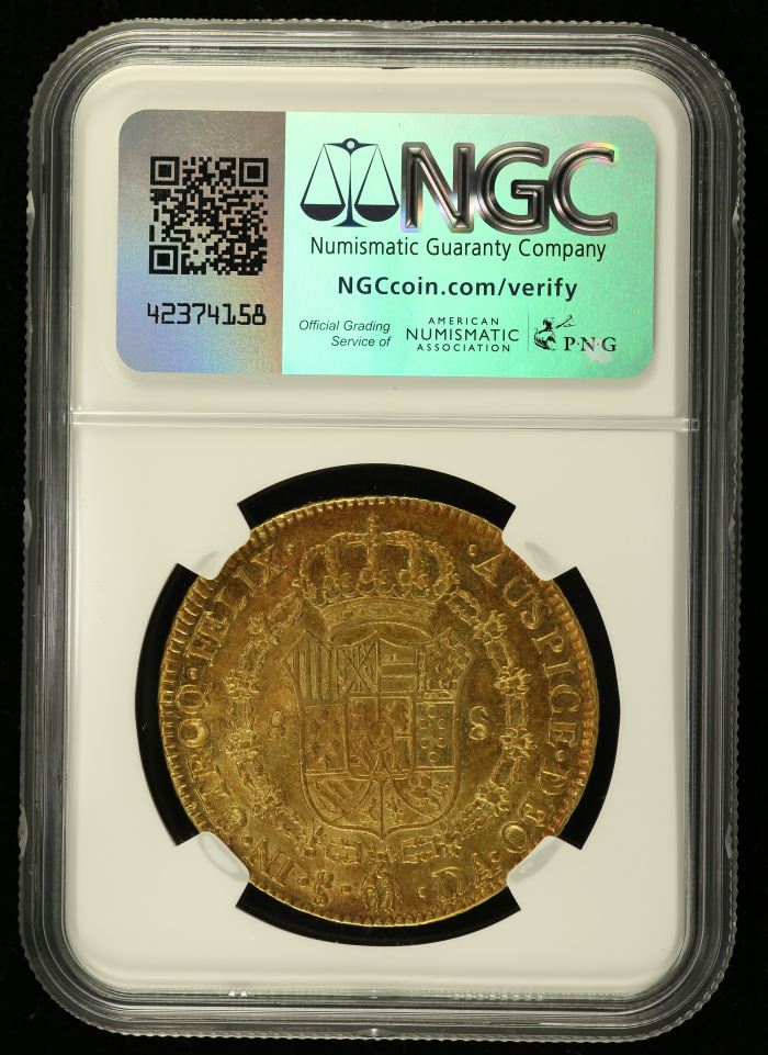 Chile 8 Escudo 1790 So DA NGC AU58 0135887Chile 8 Escudo 1790 So DA NGC AU58 0135887 - Image 2