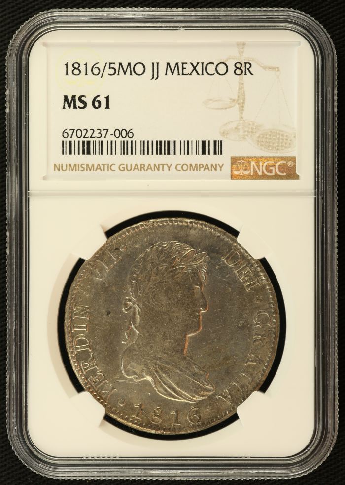 Colonial Silver & Minors 8 Reales 1816/5 Mo JJ NGC MS61 0136198Colonial Silver & Minors 8 Reales 1816/5 Mo JJ NGC MS61 0136198