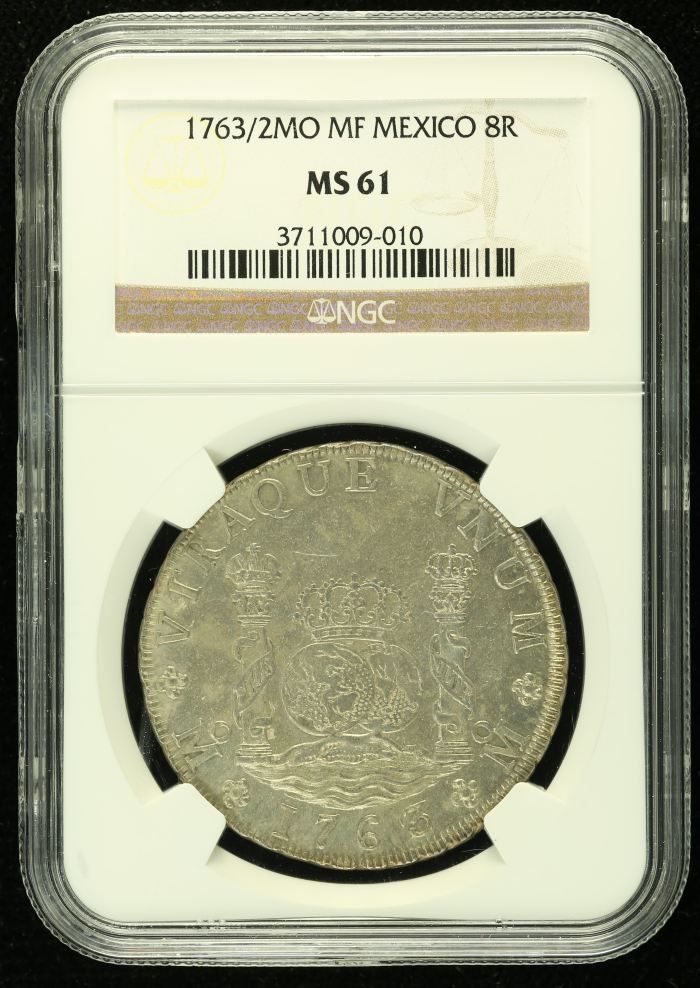 Colonial Silver & Minors 8 Reales 1763/2 Mo MF NGC MS61 0136417Colonial Silver & Minors 8 Reales 1763/2 Mo MF NGC MS61 0136417