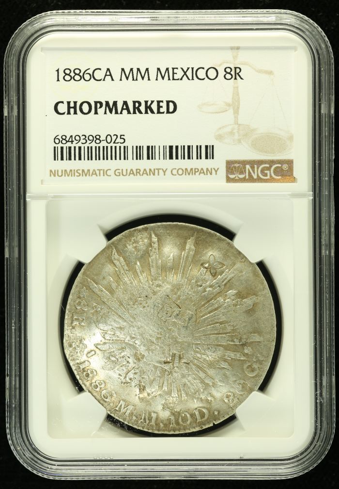 Chopmarked 8 Reales 1886 Ca MM NGC CHOPMARKED 0136521Chopmarked 8 Reales 1886 Ca MM NGC CHOPMARKED 0136521