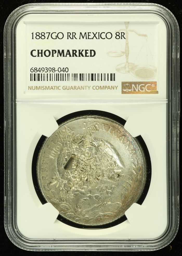 Chopmarked 8 Reales 1887 Go RR NGC CHOPMARKED 0136523Chopmarked 8 Reales 1887 Go RR NGC CHOPMARKED 0136523