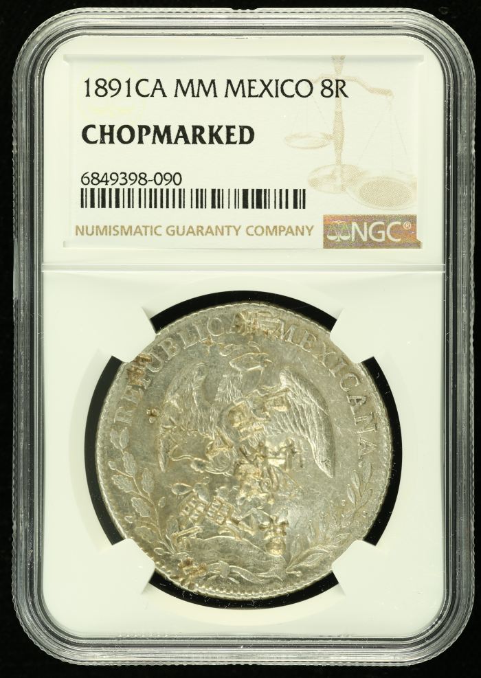 Chopmarked 8 Reales 1891 Ca MM NGC CHOPMARKED 0136540Chopmarked 8 Reales 1891 Ca MM NGC CHOPMARKED 0136540