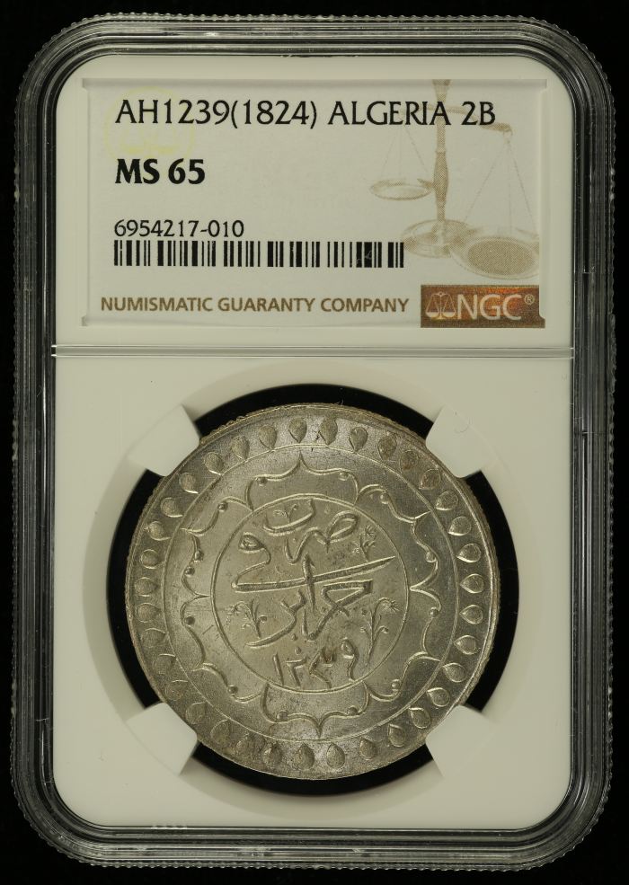 Algeria 2 Budju AH1239(1824) NGC MS65 0136873Algeria 2 Budju AH1239(1824) NGC MS65 0136873