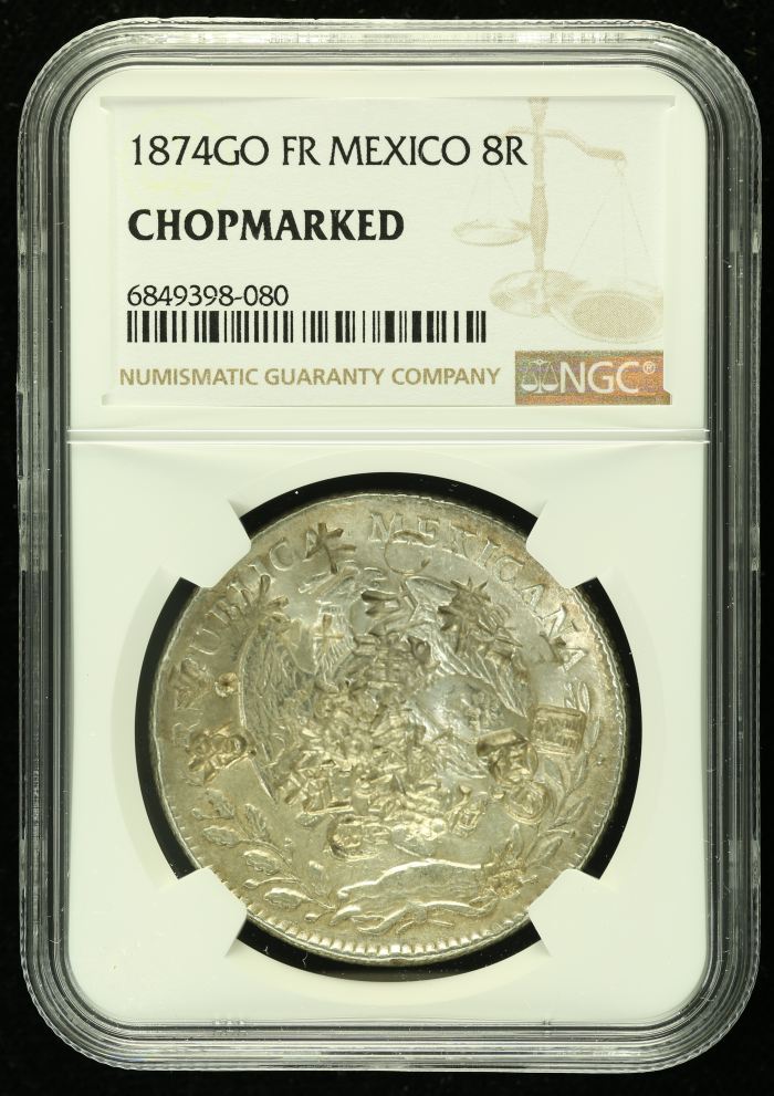 Chopmarked 8 Reales 1874 Go FR NGC CHOPMARKED 0136552Chopmarked 8 Reales 1874 Go FR NGC CHOPMARKED 0136552