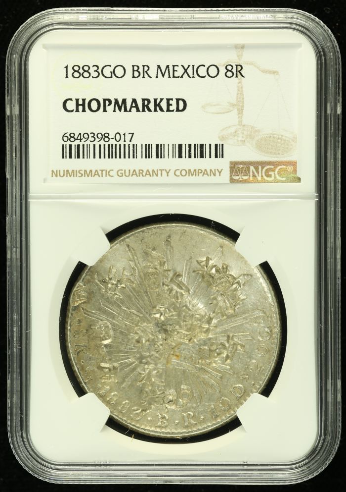 Chopmarked 8 Reales 1883 Go BR NGC CHOPMARKED 0136560Chopmarked 8 Reales 1883 Go BR NGC CHOPMARKED 0136560