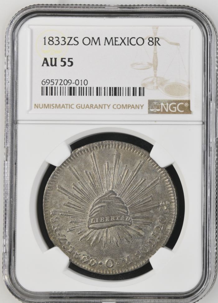 Zacatecas 8 Reales 1833 Zs OM NGC AU55 0137283