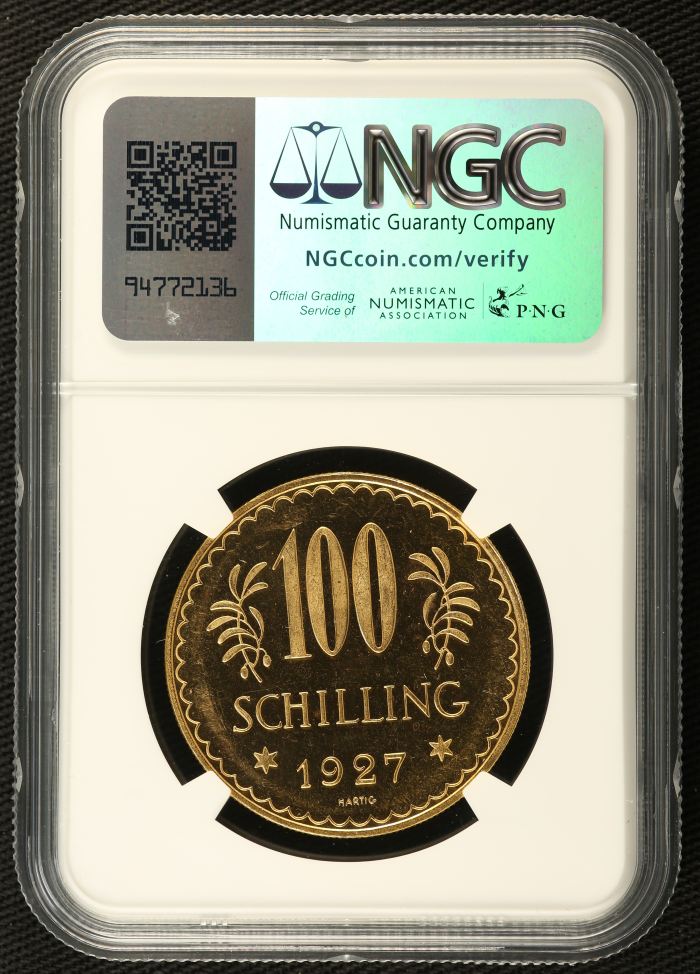 Austria 100 Schilling 1927 NGC PL63+ Ultra Cameo 0137169Austria 100 Schilling 1927 NGC PL63+ Ultra Cameo 0137169 - Image 2